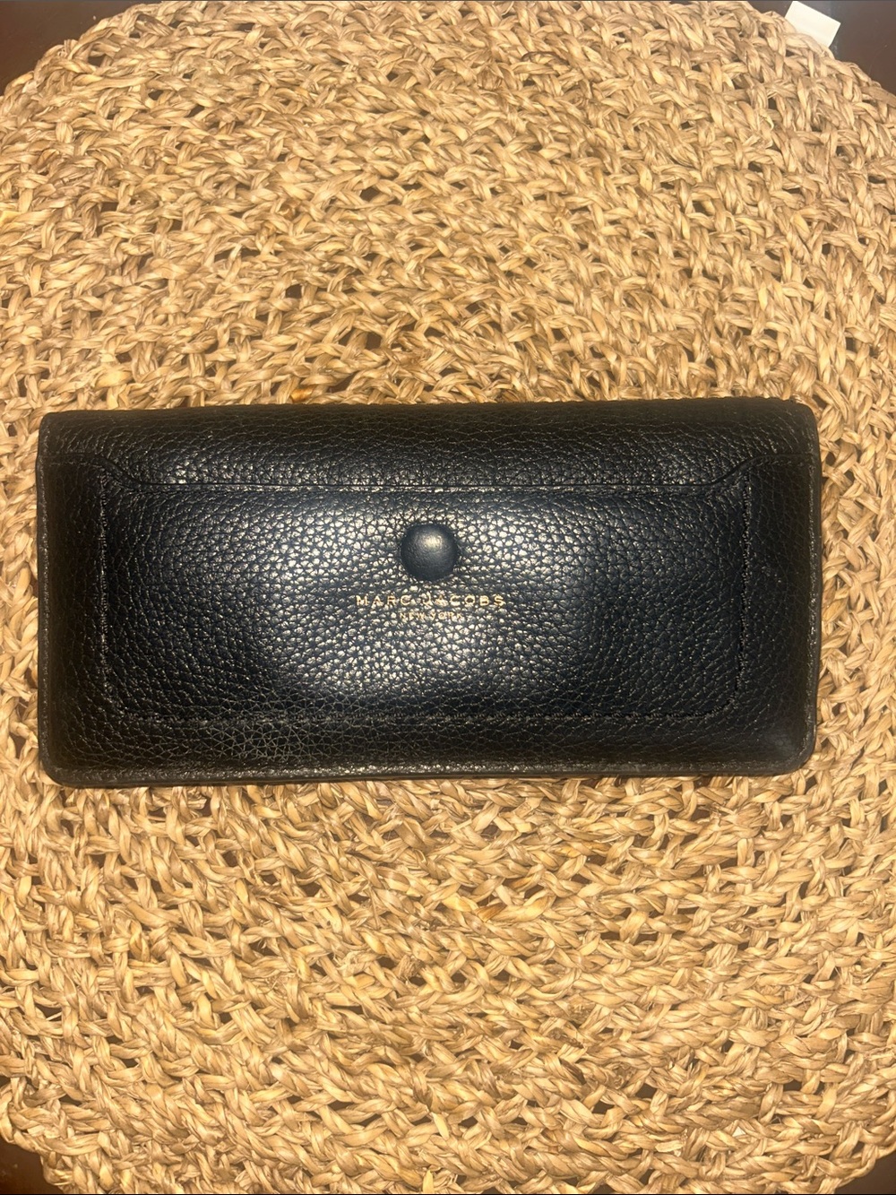 Marc Jacobs Black Pebbled Leather Long Snap Wallet with Gold Logo